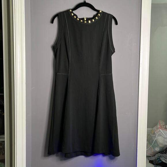 Michael Kors Black Sleeveless A Line Dress Gold Studded Round Neckline Size 8 - Picture 10 of 10